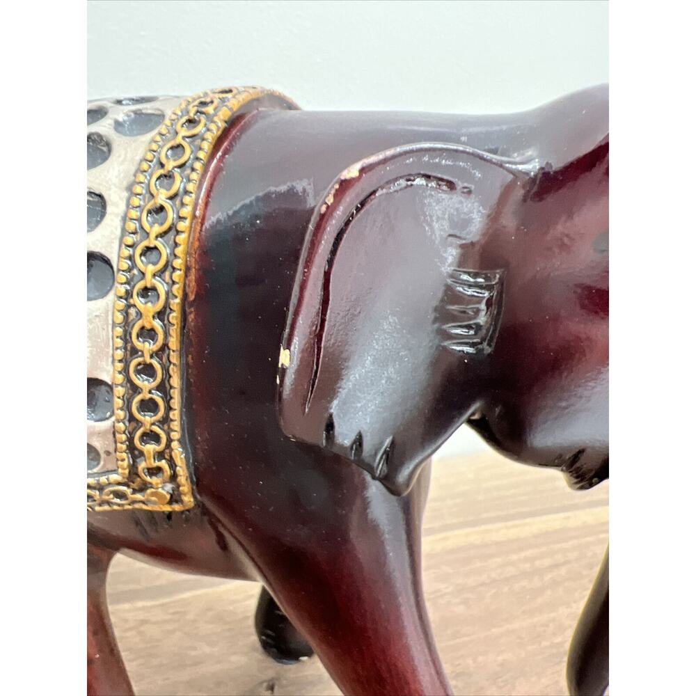 Decorative Wooden Elephant Figurine Collectable Hand Painted 6 inches - Picture 6 of 9